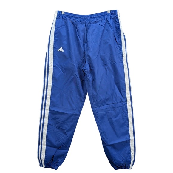 Adidas Track Pants Blue White Stripe Windbreaker Men's Size L Elastic Waist 90s - Picture 2 of 13